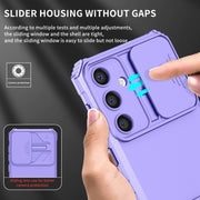 For Samsung Galaxy S25 5G Stereoscopic Holder Sliding Camshield Phone Case(Purple)