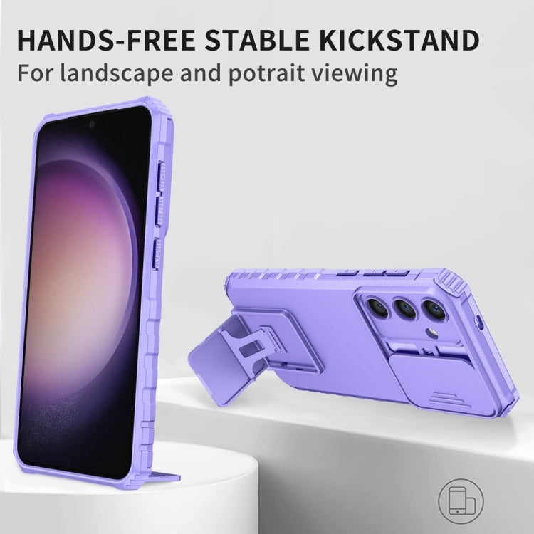 For Samsung Galaxy S25 5G Stereoscopic Holder Sliding Camshield Phone Case(Purple)