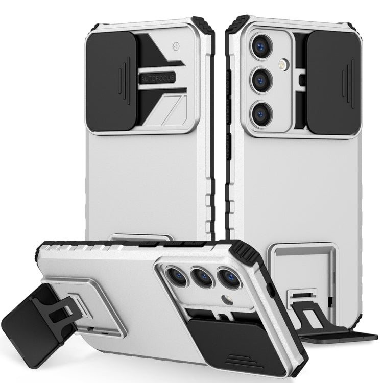 For Samsung Galaxy S25+ 5G Stereoscopic Holder Sliding Camshield Phone Case(White)