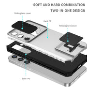For Samsung Galaxy S25+ 5G Stereoscopic Holder Sliding Camshield Phone Case(White)