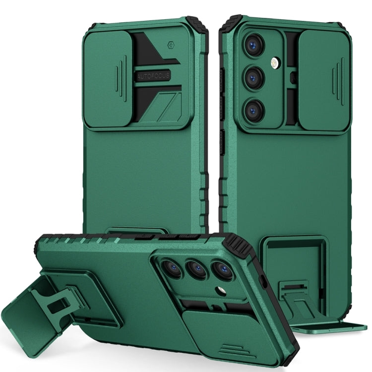 For Samsung Galaxy S25+ 5G Stereoscopic Holder Sliding Camshield Phone Case(Green)