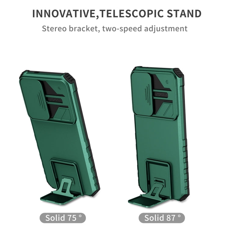 For Samsung Galaxy S25+ 5G Stereoscopic Holder Sliding Camshield Phone Case(Green)