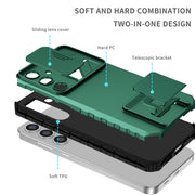 For Samsung Galaxy S25+ 5G Stereoscopic Holder Sliding Camshield Phone Case(Green)