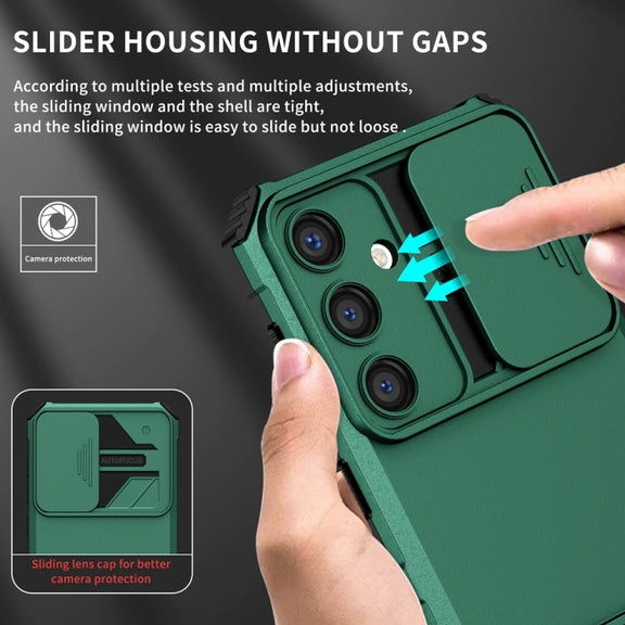 For Samsung Galaxy S25+ 5G Stereoscopic Holder Sliding Camshield Phone Case(Green)