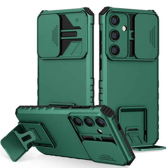 For Samsung Galaxy S25+ 5G Stereoscopic Holder Sliding Camshield Phone Case(Green)