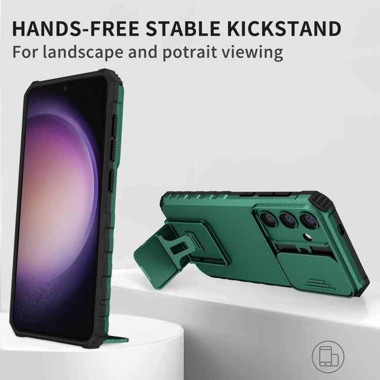 For Samsung Galaxy S25+ 5G Stereoscopic Holder Sliding Camshield Phone Case(Green)
