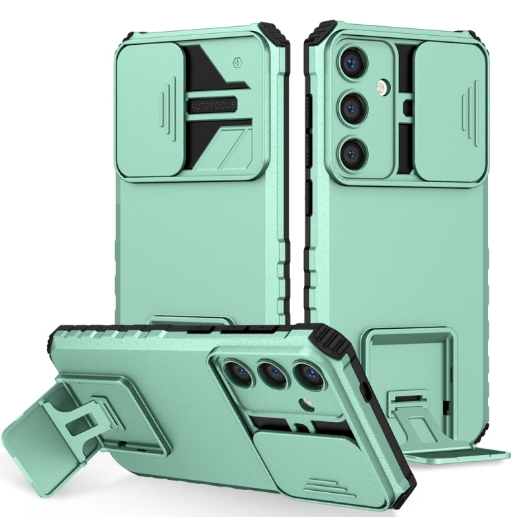 For Samsung Galaxy S25+ 5G Stereoscopic Holder Sliding Camshield Phone Case(Light Green)