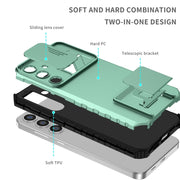 For Samsung Galaxy S25+ 5G Stereoscopic Holder Sliding Camshield Phone Case(Light Green)
