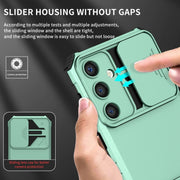 For Samsung Galaxy S25+ 5G Stereoscopic Holder Sliding Camshield Phone Case(Light Green)