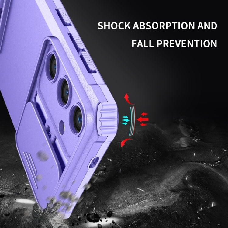 For Samsung Galaxy S25+ 5G Stereoscopic Holder Sliding Camshield Phone Case(Purple)