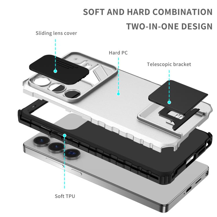 For Samsung Galaxy S25 Ultra 5G Stereoscopic Holder Sliding Camshield Phone Case(White)