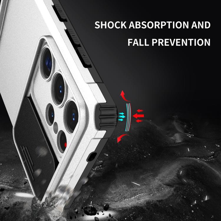 For Samsung Galaxy S25 Ultra 5G Stereoscopic Holder Sliding Camshield Phone Case(White)