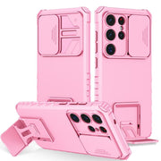 For Samsung Galaxy S25 Ultra 5G Stereoscopic Holder Sliding Camshield Phone Case(Pink)