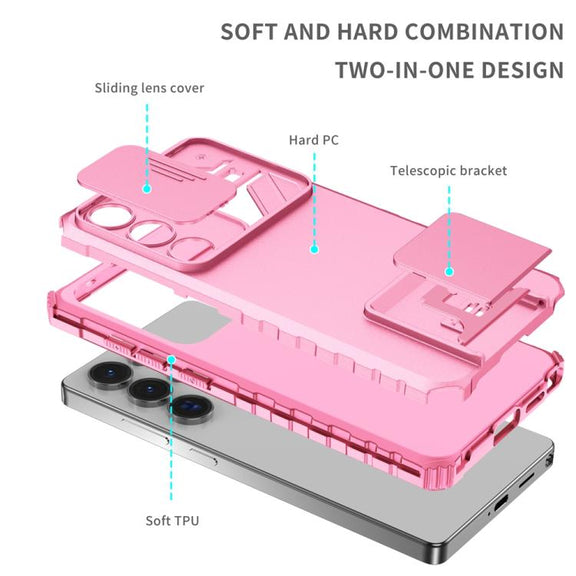 For Samsung Galaxy S25 Ultra 5G Stereoscopic Holder Sliding Camshield Phone Case(Pink)