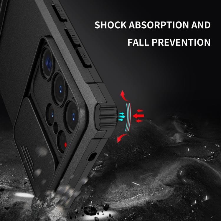 For Samsung Galaxy S25 Ultra 5G Stereoscopic Holder Sliding Camshield Phone Case(Black)