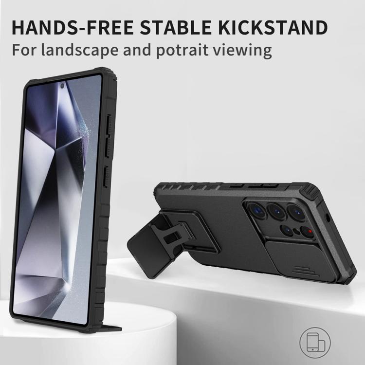 For Samsung Galaxy S25 Ultra 5G Stereoscopic Holder Sliding Camshield Phone Case(Black)