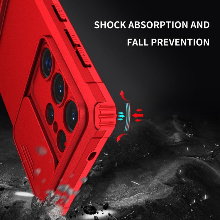 For Samsung Galaxy S25 Ultra 5G Stereoscopic Holder Sliding Camshield Phone Case(Red)