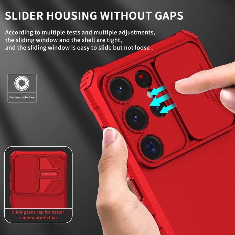 For Samsung Galaxy S25 Ultra 5G Stereoscopic Holder Sliding Camshield Phone Case(Red)