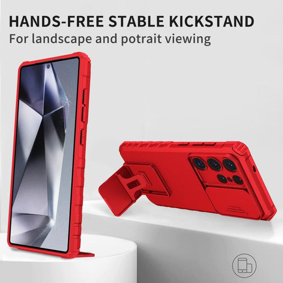 For Samsung Galaxy S25 Ultra 5G Stereoscopic Holder Sliding Camshield Phone Case(Red)