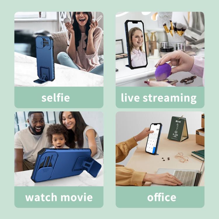 For Samsung Galaxy S25 Ultra 5G Stereoscopic Holder Sliding Camshield Phone Case(Blue)