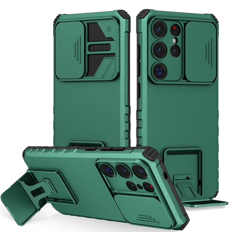 For Samsung Galaxy S25 Ultra 5G Stereoscopic Holder Sliding Camshield Phone Case(Green)