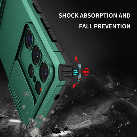 For Samsung Galaxy S25 Ultra 5G Stereoscopic Holder Sliding Camshield Phone Case(Green)