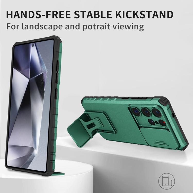 For Samsung Galaxy S25 Ultra 5G Stereoscopic Holder Sliding Camshield Phone Case(Green)