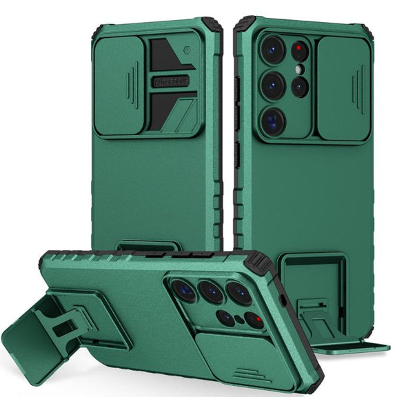 For Samsung Galaxy S25 Ultra 5G Stereoscopic Holder Sliding Camshield Phone Case(Green)