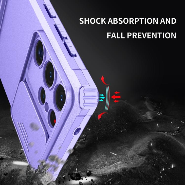 For Samsung Galaxy S25 Ultra 5G Stereoscopic Holder Sliding Camshield Phone Case(Purple)