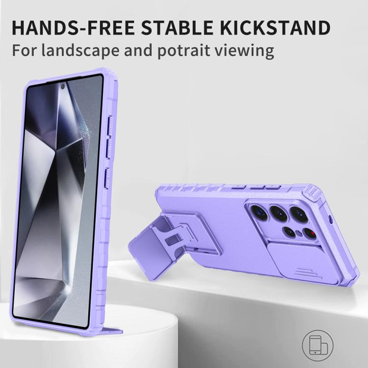 For Samsung Galaxy S25 Ultra 5G Stereoscopic Holder Sliding Camshield Phone Case(Purple)