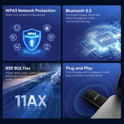 EDUP EP-AX910 900Mbps WiFi 6 Bluetooth 5.3 USB WiFi Adapter Dual-Band Wireless Network Card(Black)
