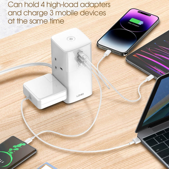 LDNIO SC4396 70W Desktop Multi-function GaN Desktop Charger 2AC, 1U, 2C with 1 Socket, Plug:UK Plug(White)