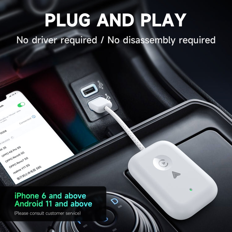2 in 1 Apple CarPlay / Android Auto USB, Type-C Dual Ports Wired to Wireless CarPlay Adapter(Black)