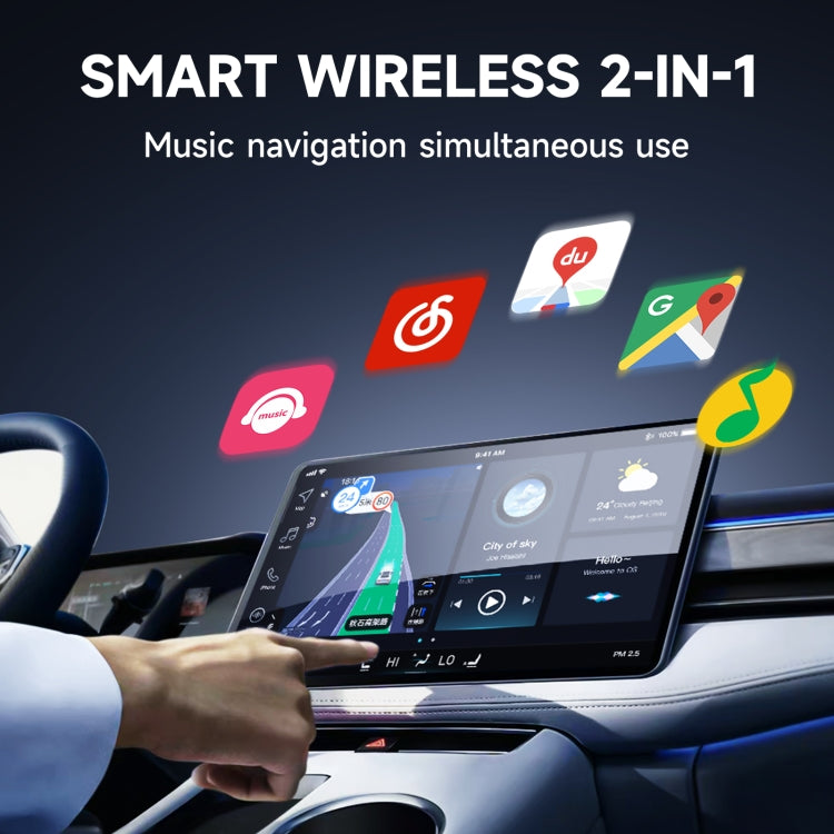 2 in 1 Apple CarPlay / Android Auto USB, Type-C Dual Ports Wired to Wireless CarPlay Adapter(Black)