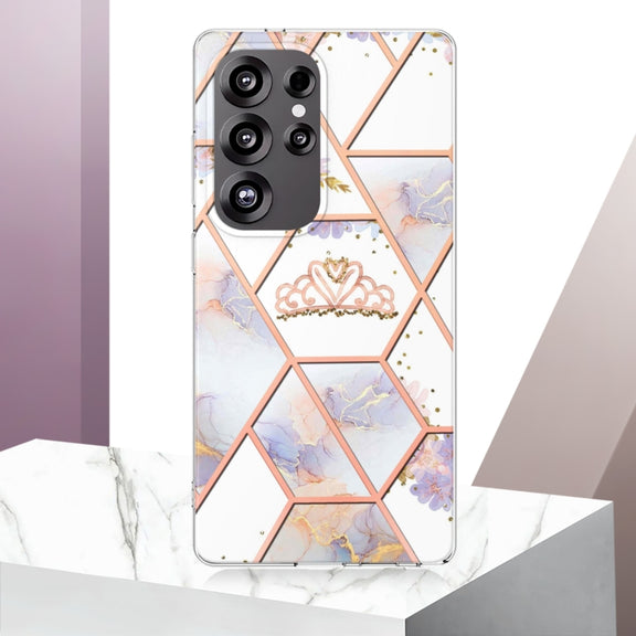 For Samsung Galaxy S25 Ultra 5G Splicing Marble Flower IMD TPU Phone Case(Crown)
