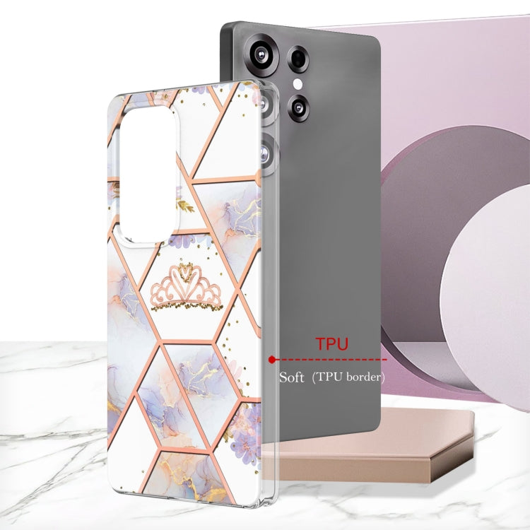 For Samsung Galaxy S25 Ultra 5G Splicing Marble Flower IMD TPU Phone Case(Crown)