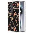 For Samsung Galaxy S25 Ultra 5G Splicing Marble Flower IMD TPU Phone Case(Black Flower) - Galaxy S25 Ultra 5G Cases by PMC TechLife | Online Shopping South Africa | PMC TechLife | Buy Now Pay Later Mobicred