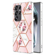 For Samsung Galaxy S25 Ultra 5G Splicing Marble Flower IMD TPU Phone Case(Pink Flower) - Galaxy S25 Ultra 5G Cases by PMC TechLife | Online Shopping South Africa | PMC TechLife | Buy Now Pay Later Mobicred