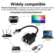 20cm Pair RJ45 CAT6 / CAT5 8 Pin Ethernet Cable Splitter 2 in 1 Network Extension Adapter(Black)