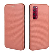 For Huawei nova 7 Pro 5G Carbon Fiber Texture Horizontal Flip TPU + PC + PU Leather Case with Card Slot(Brown)