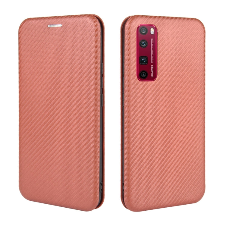For Huawei nova 7 Pro 5G Carbon Fiber Texture Horizontal Flip TPU + PC + PU Leather Case with Card Slot(Brown)