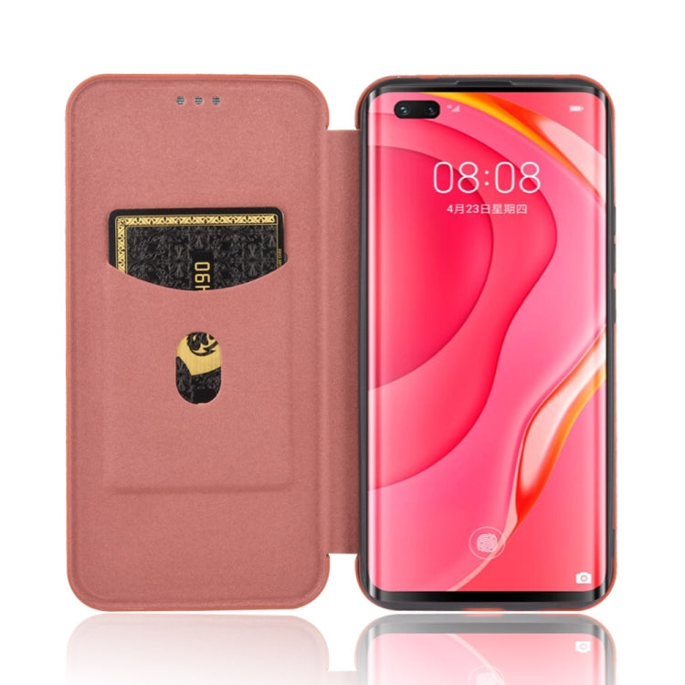 For Huawei nova 7 Pro 5G Carbon Fiber Texture Horizontal Flip TPU + PC + PU Leather Case with Card Slot(Brown)
