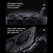 For Huawei Mate 60 Carbon Fiber MagSafe Phone Case with 360 Degree Rotating Holder(Black Silver)