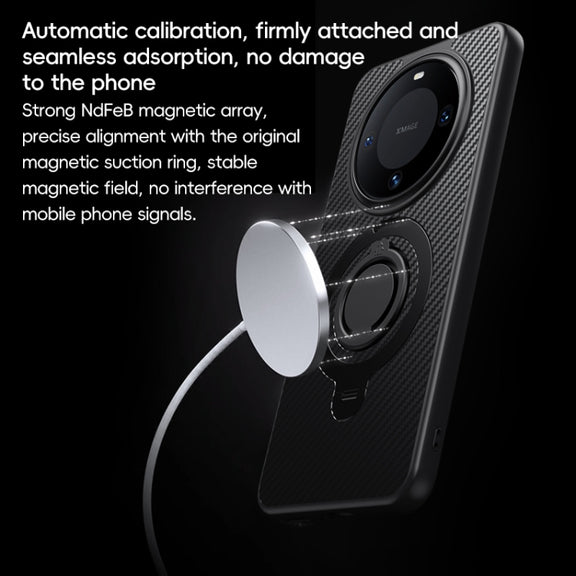 For Huawei Mate 60 Pro / 60 Pro+ Carbon Fiber MagSafe Phone Case with 360 Degree Rotating Holder(Black)