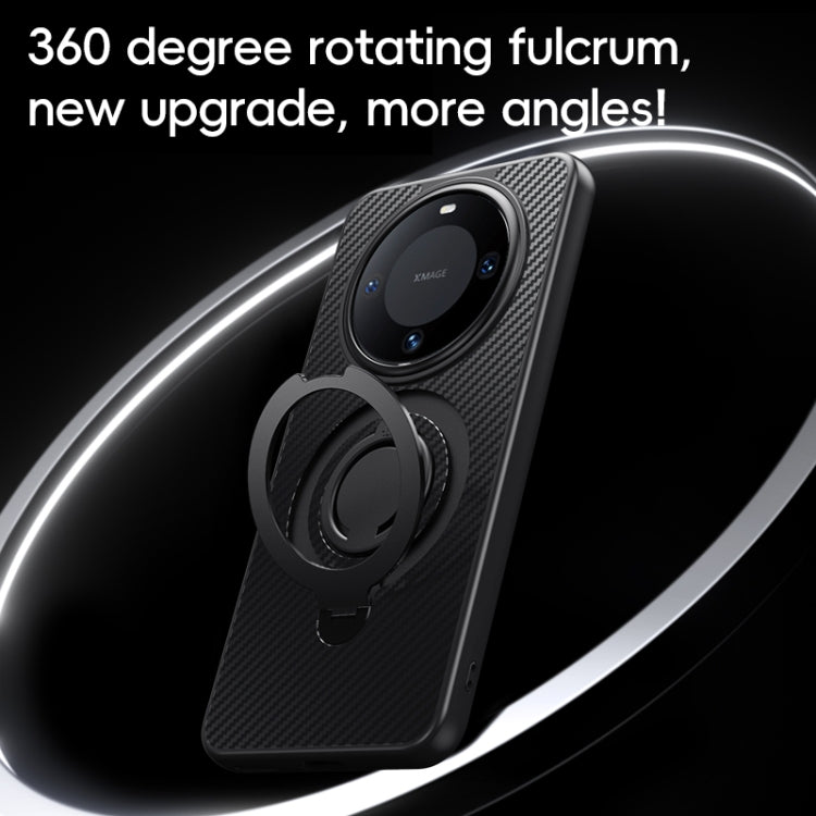 For Huawei Mate 60 Pro / 60 Pro+ Carbon Fiber MagSafe Phone Case with 360 Degree Rotating Holder(Black Silver)