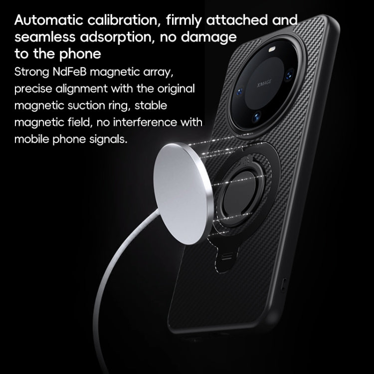 For Huawei Mate 60 Pro / 60 Pro+ Carbon Fiber MagSafe Phone Case with 360 Degree Rotating Holder(Black Silver)