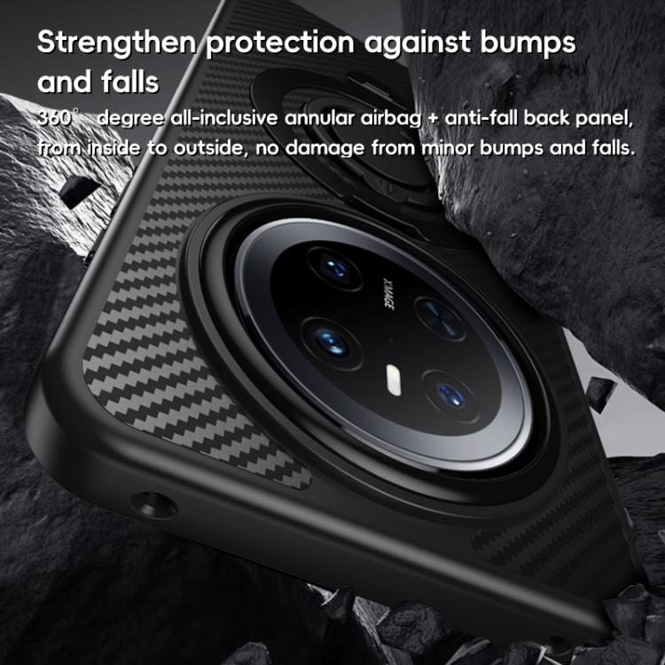 For Huawei Mate 70 Carbon Fiber MagSafe Phone Case with 360 Degree Rotating Holder(Black)