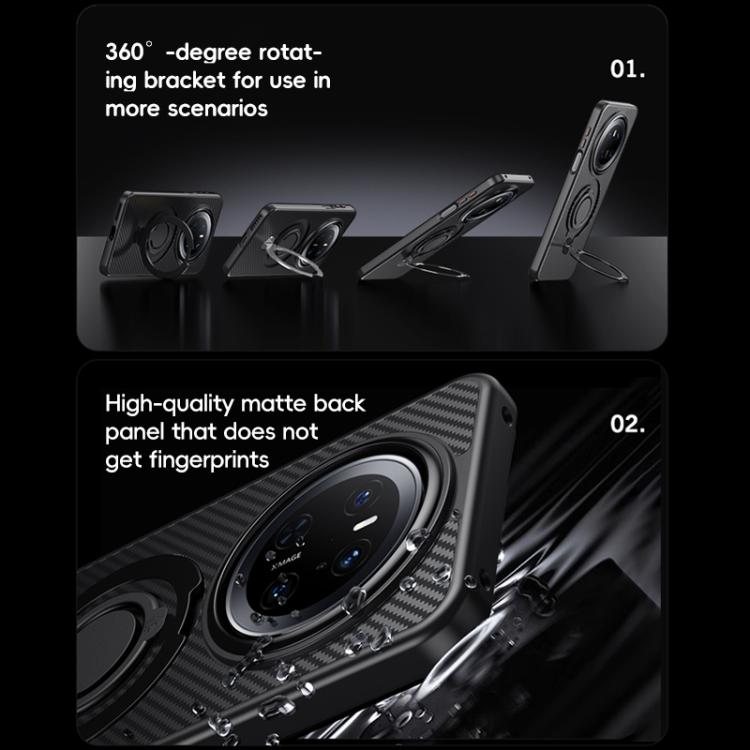 For Huawei Mate 70 Pro / 70 Pro+ Carbon Fiber MagSafe Phone Case with 360 Degree Rotating Holder(Black Silver)