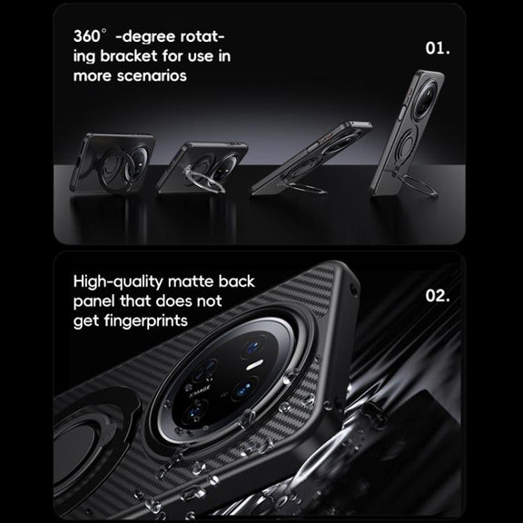 For Huawei Mate 70 Pro / 70 Pro+ Carbon Fiber MagSafe Phone Case with 360 Degree Rotating Holder(Black Silver)