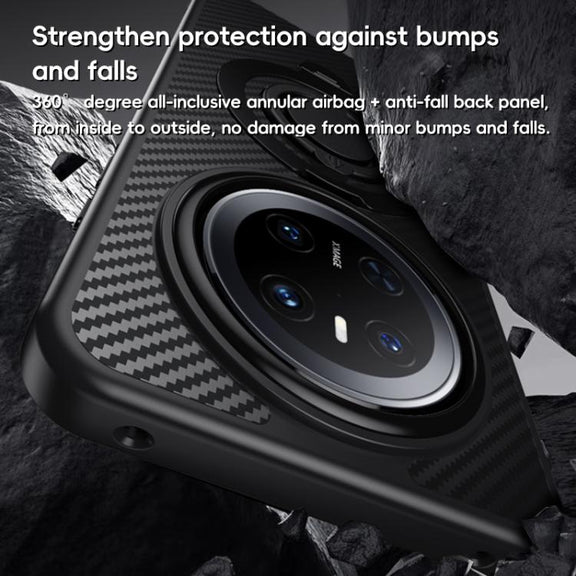 For Huawei Mate 70 Pro / 70 Pro+ Carbon Fiber MagSafe Phone Case with 360 Degree Rotating Holder(Black Silver)